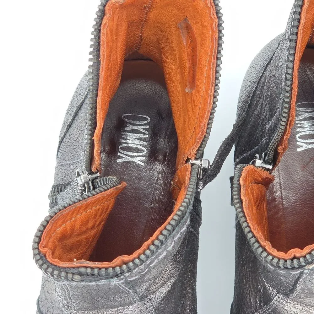 Oxmox Womens Booties Pewter Wash full speed size 7.5 EU 38 Dual Zipper EUC